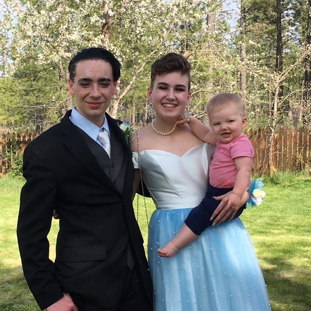 Blue Satin and Tulle Prom/Formal Dress